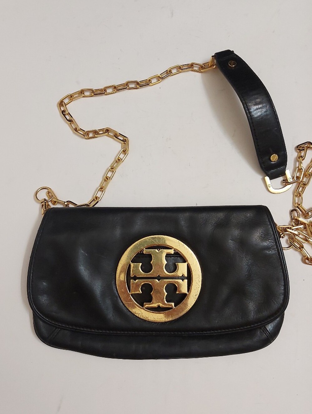 Tory Burch Black Leather Crossbody with Gold Logo Medallion